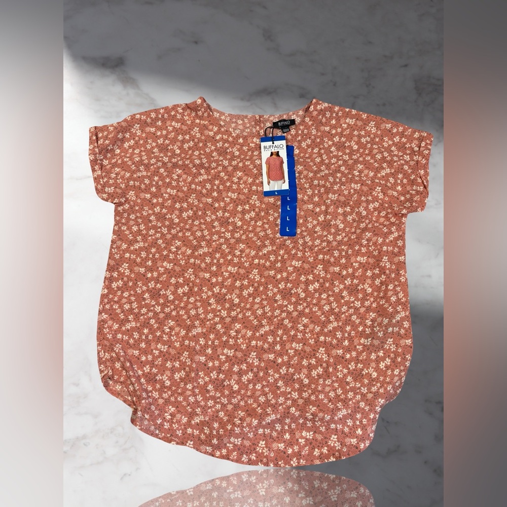 Buffalo David Bitton Ladies' Woven Short Sleeve Blouse with Pocket Size Large
